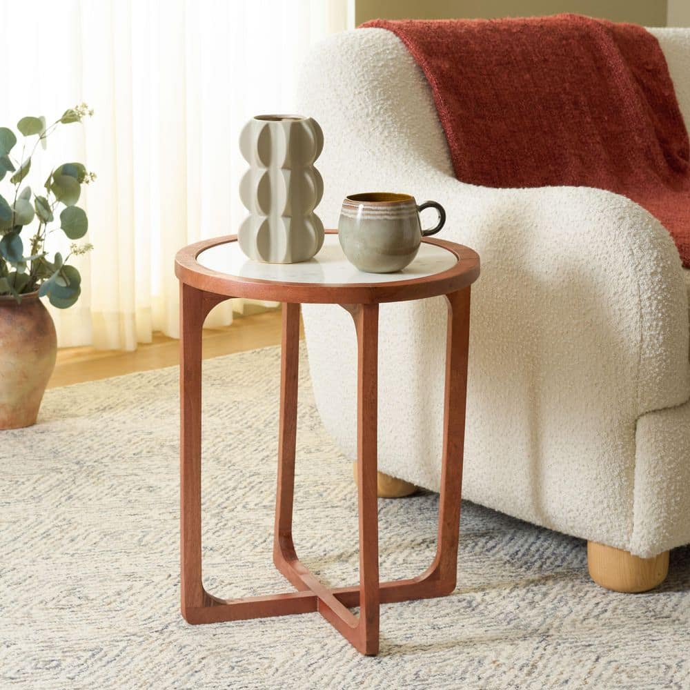 Minori 16 in. Walnut/White Round Wood End Table