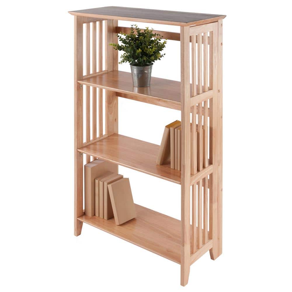 Natural Light Wood 4-Tier Foldable Bookshelf