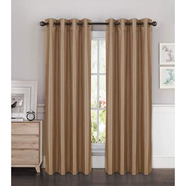 Window Elements Semi-Opaque Kim Faux Silk Extra Wide 96 in. L Grommet Curtain Panel Pair, Taupe (Set of 2)