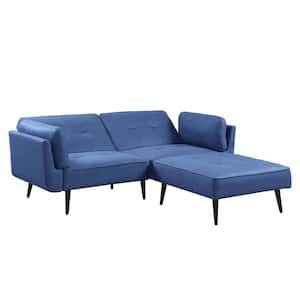 81 in. Slope Arm Fabric Sofa, Straight Adjustable Sofa and Ottoman, 2 Pillows Included, Convertible Sofa Bed, Blue
