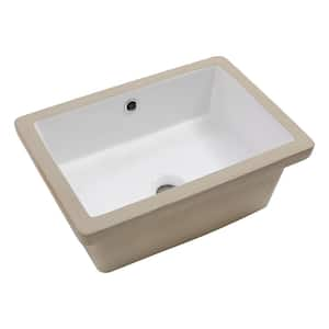 18 in . Undermount Rectangular Bathroom Sink Art Basin with Overflow in White Ceramic for Vanity