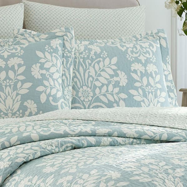Laura Ashley Rowland 2-Piece Breeze Blue Floral Cotton Twin Quilt