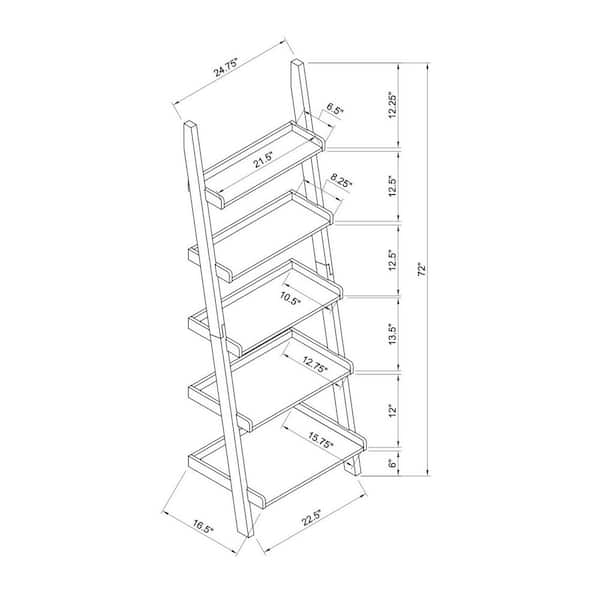 Plains 72 in. Tall Espresso Wood 5-Shelves Ladder Bookcases with Rounded Shelf