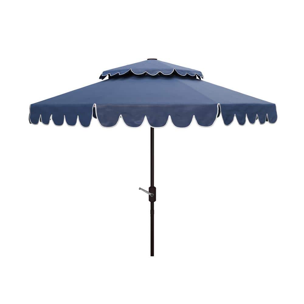SAFAVIEH Venice 9 ft. Aluminum Market Tilt Patio Umbrella in Navy/White