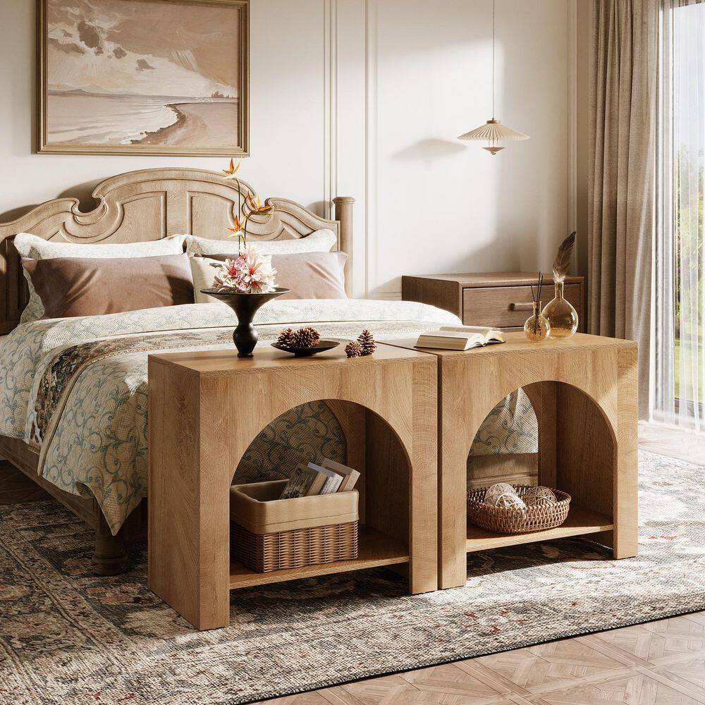 Kerlin 27.56 in. Brown Rectangular Wood End Table with 2 Storage Shelves - thumbnail 4
