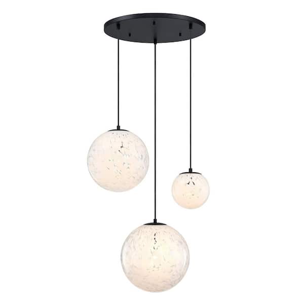 Circo 3-Light Matte Black Modern Globe Chandelier for Entryways with Mixed-Size White Art Glass Shades