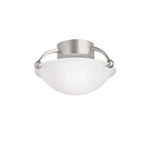 Independence 12 in. 1-Light Brushed Nickel Hallway Contemporary Semi-Flush Mount Ceiling Light with Etched Glass