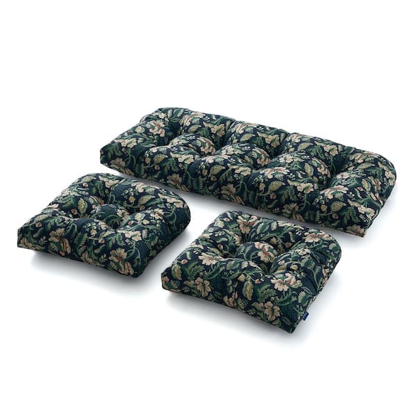 BLISSWALK 3-Piece Outdoor Chair Cushions Loveseat Outdoor Cushions Set Wicker Patio Cushion for Patio Furniture in Floral