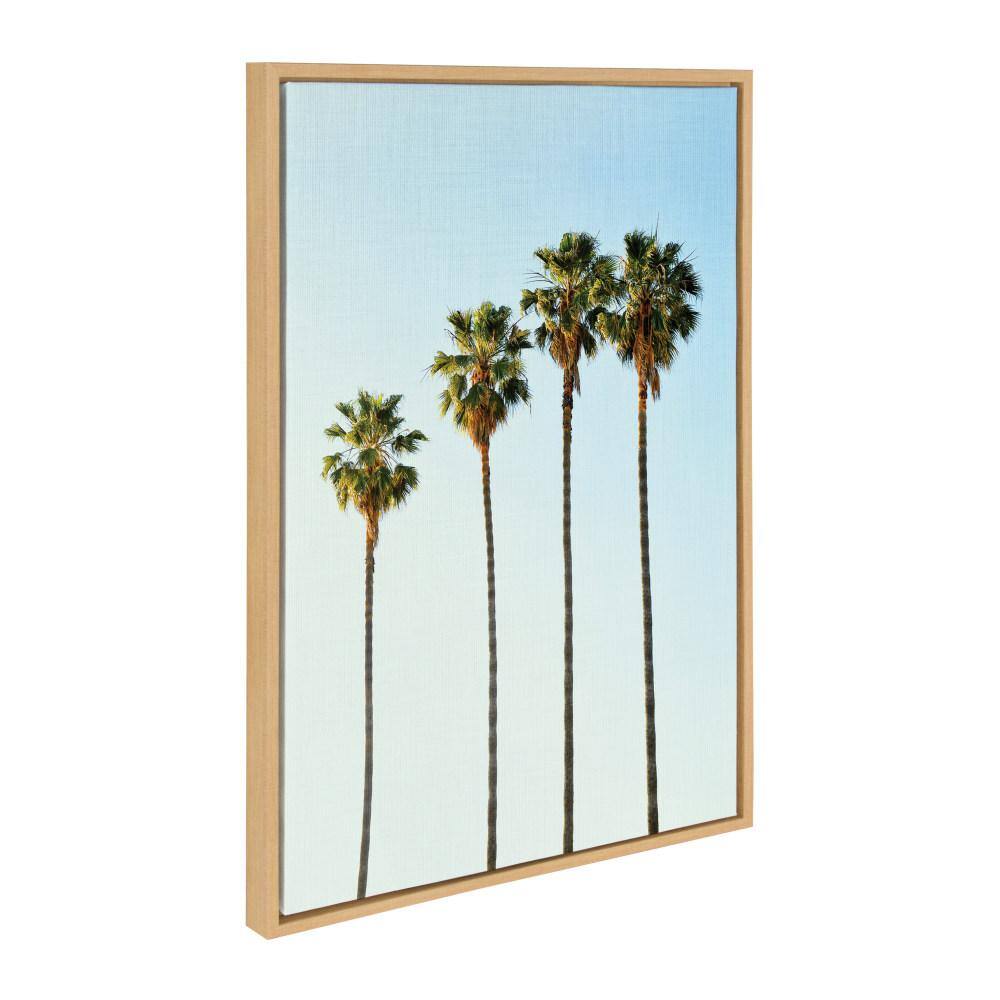 Sylvie Four Palm Trees Natural Wood Framed Canvas Art