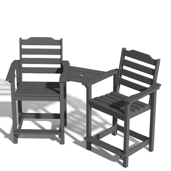 Patio Bar Sets Gray Tall Adirondack Bar Chairs (Set of 2) with Connecting Table