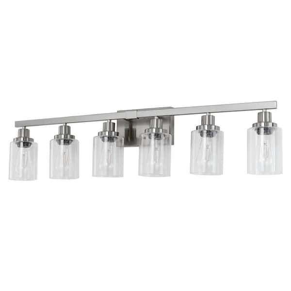 51.2 in. 8-Light Silver Vanity Light with Clear Glass Shade