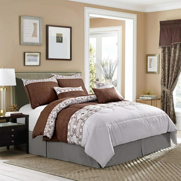 Seven Piece Polyester Comforter Set, Boho Brown King