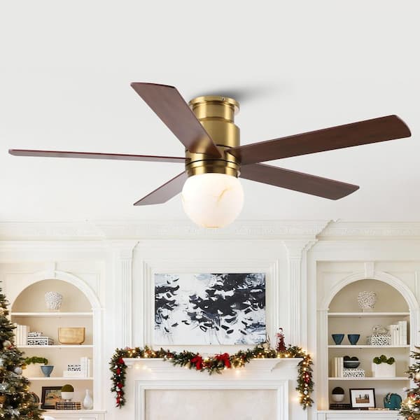 52 in. Indoor Gold Flush Mount Ceiling Fan with Dimmable LED Light and Remote Control