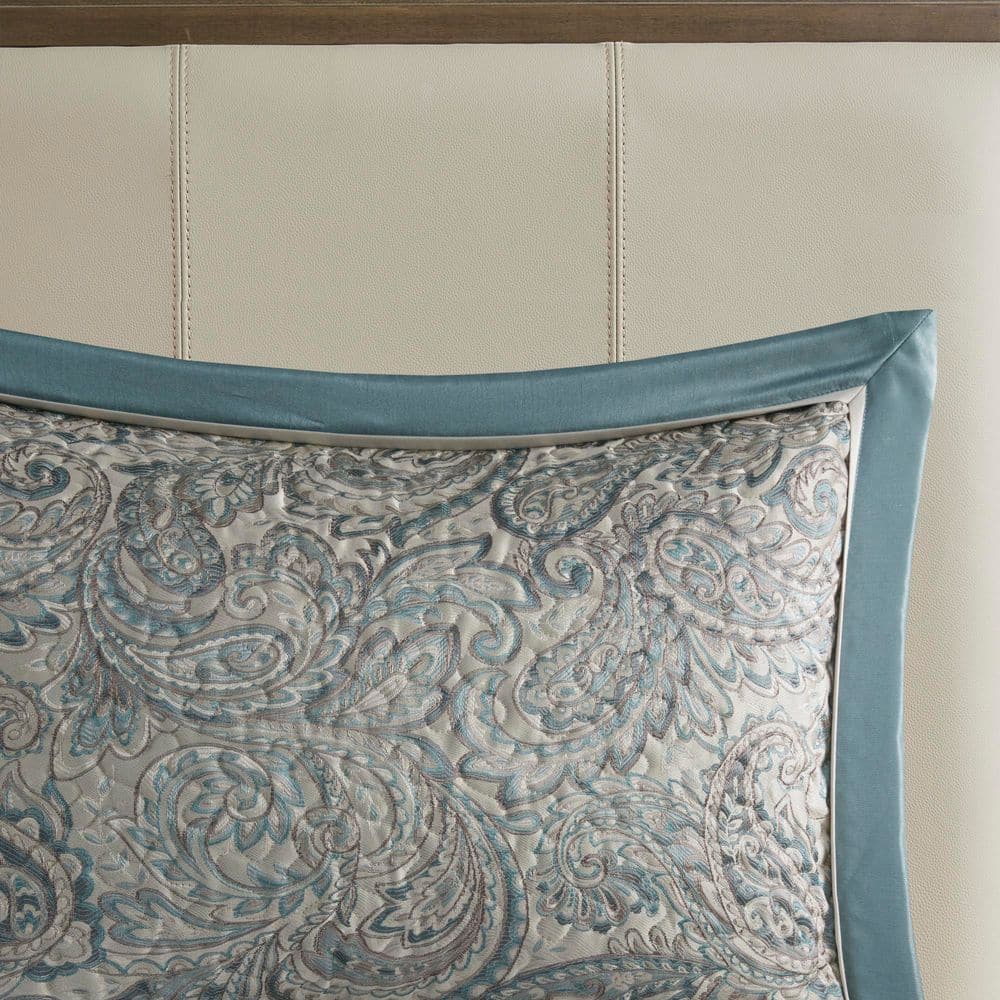 Teal and Gray Reversible Microfiber Queen Bedspread Set