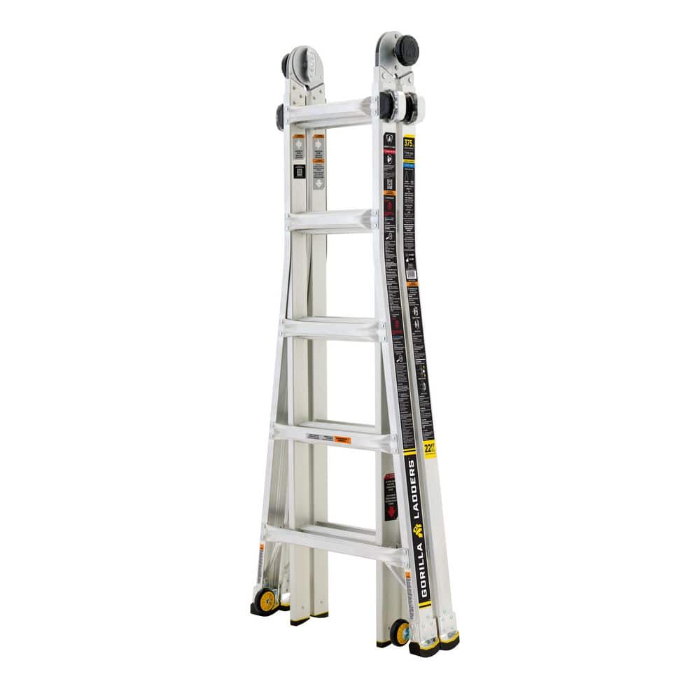 Gorilla 22 ft. Reach MPXW Aluminum Multi-Position Ladder with Wheels, 375 lbs. Load Capacity, Type IAA Duty Rating GMPX-22W-COM - The Home Depot