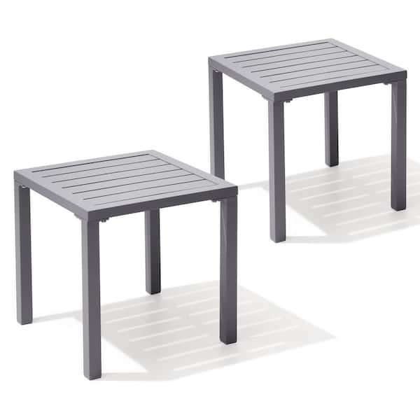 Unbranded 15.7 in. Square Aluminum Outdoor Side Table in Gray (2-Pack)