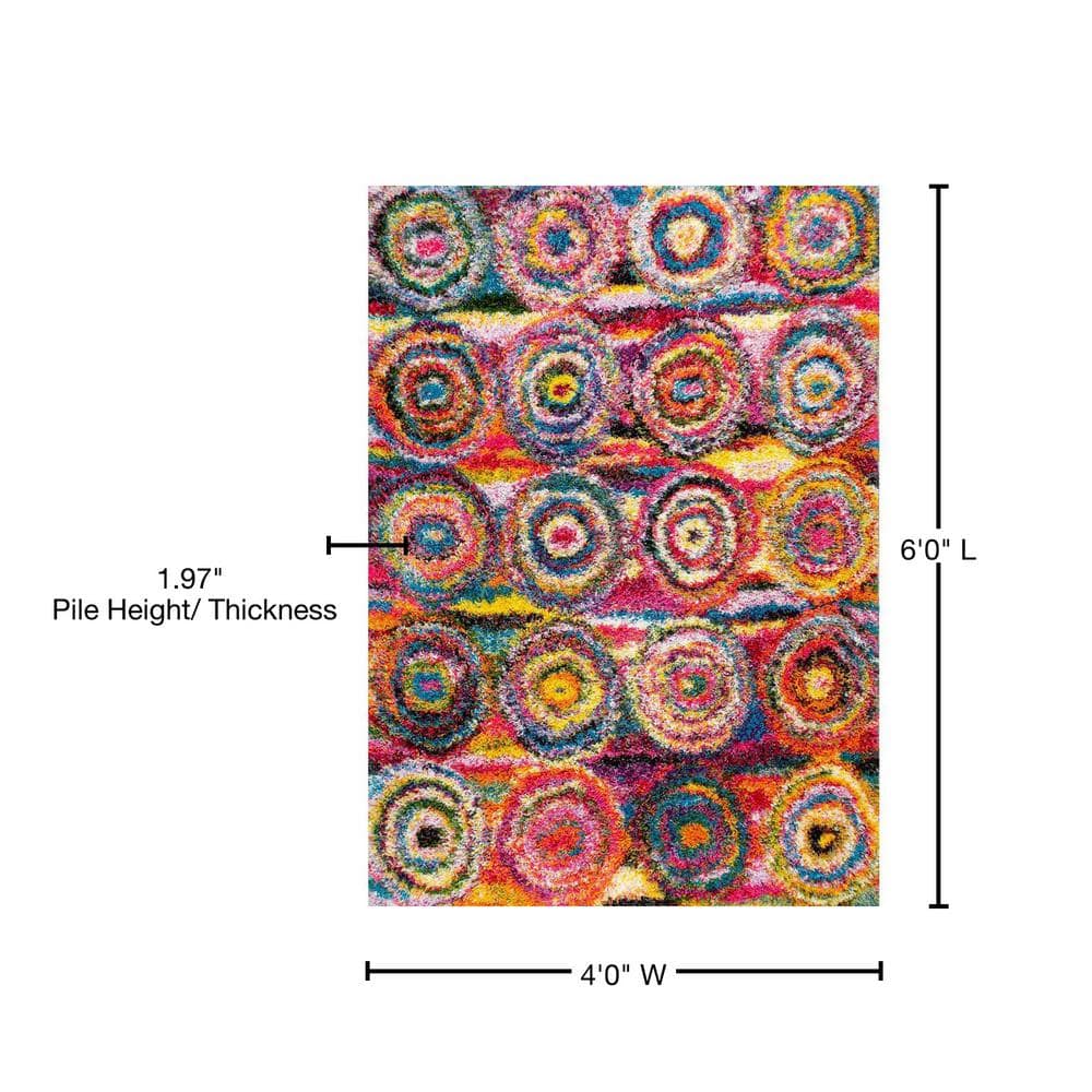 Kindra Multicolor Abstract Circle Shag 4' x 6' Rug