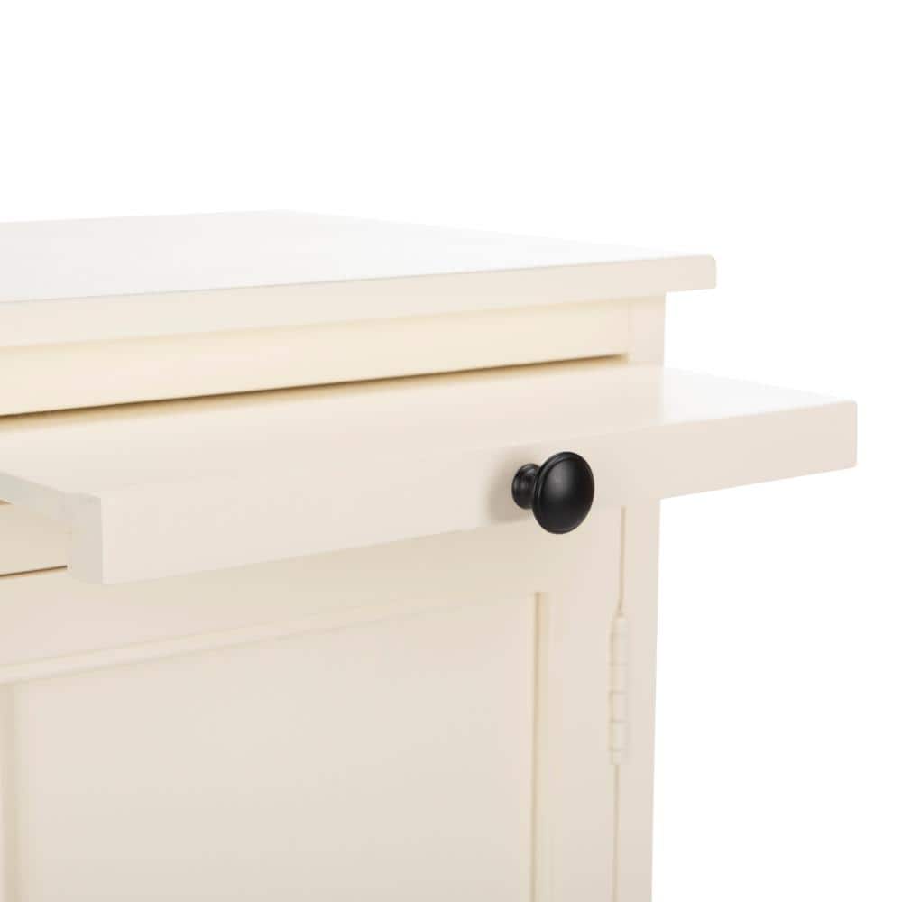 Distressed Cream Pine Wood Tall Accent Cabinet