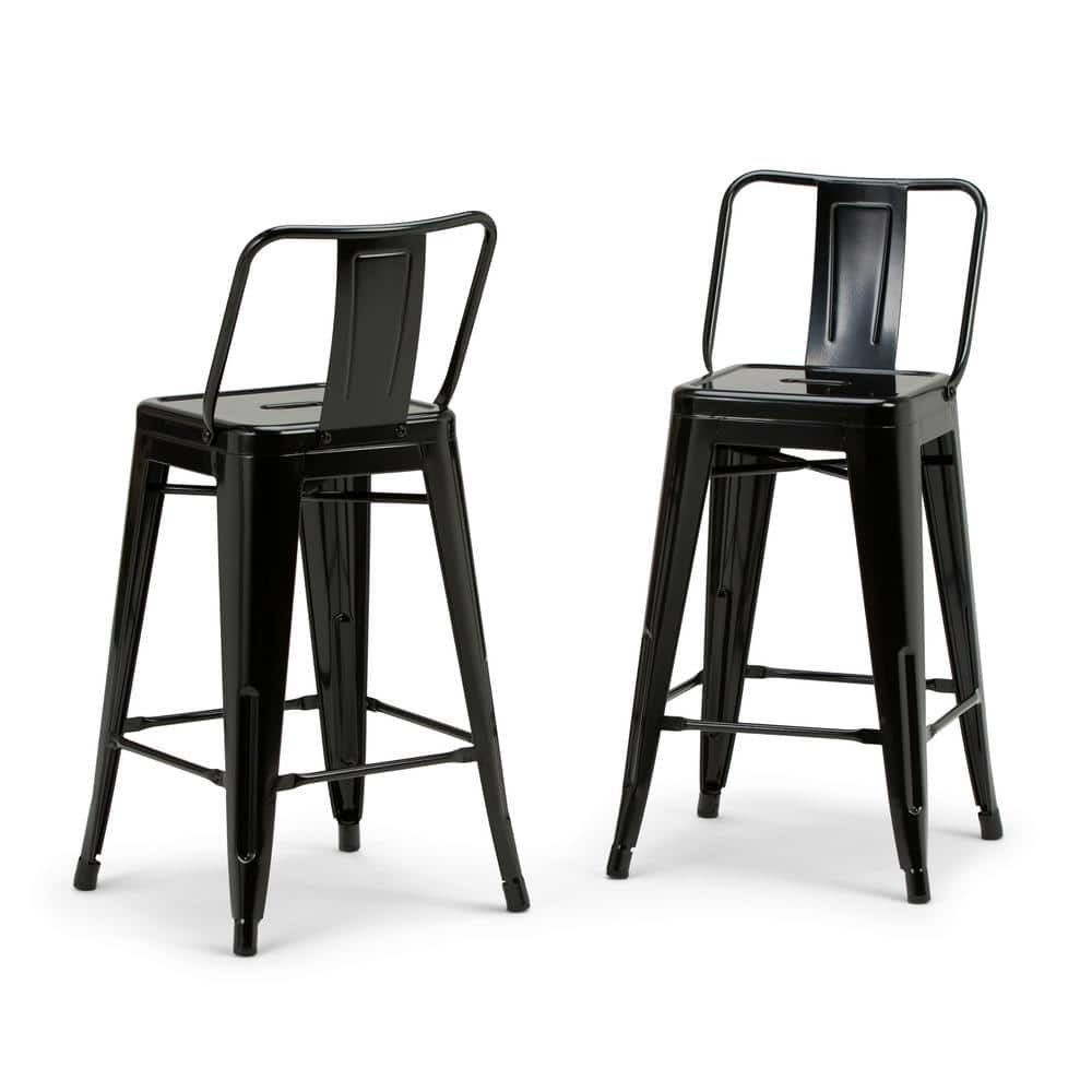 Simpli Home Rayne 24 in. Black Industrial Metal Counter Height Stool