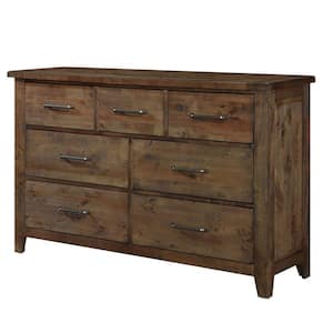 62.5 in. Brown 7-Drawer Wooden Dresser Without Mirror