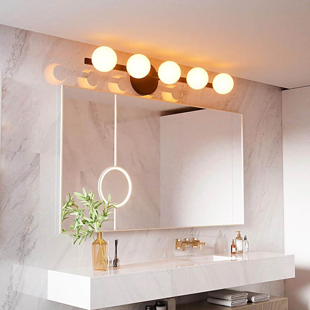 31 in. 5 Light Globe Bathroom Vanity Light Black Bathroom Light Fixture with 5-Pieces Waterproof Shades G9 Bulb Included price history on PriceWatchPro