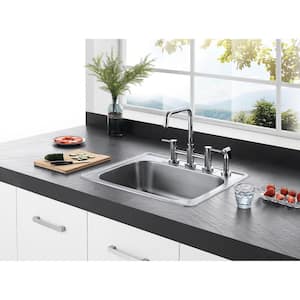 Modern 2-Handle Bridge Kitchen Faucet with Side Sprayer in Chrome