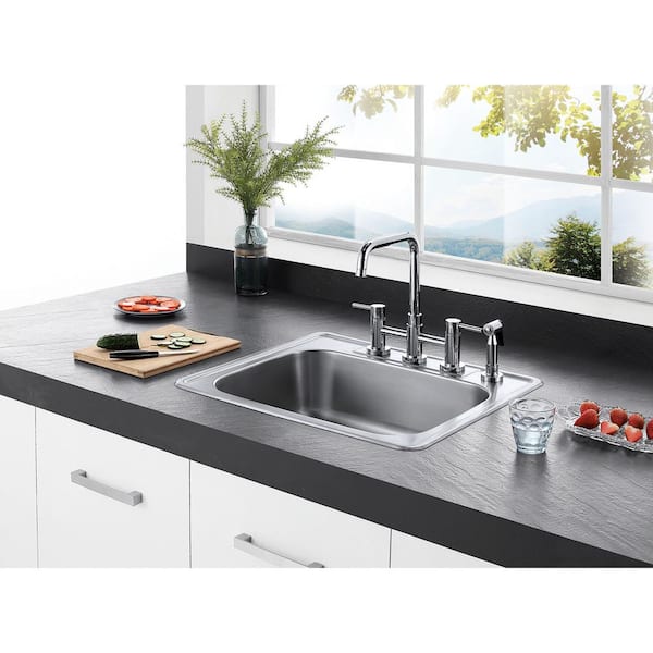 Modern 2-Handle Bridge Kitchen Faucet with Side Sprayer in Chrome