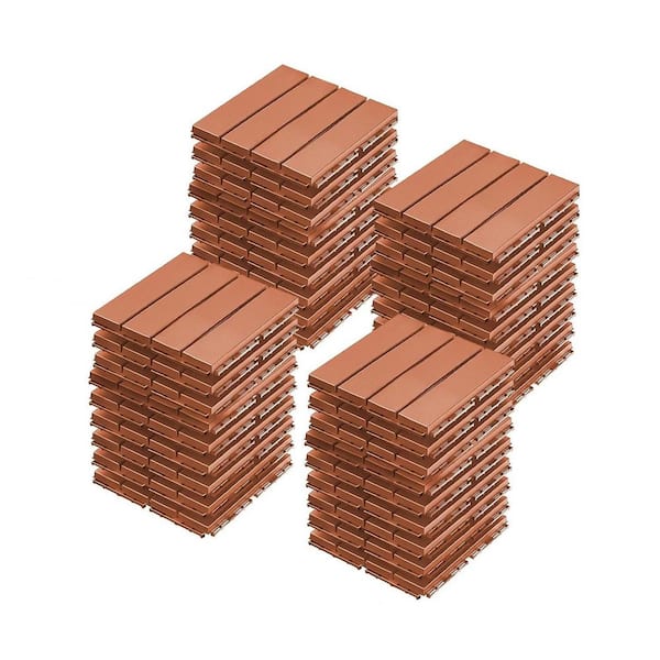 Afoxsos 1 ft. x 1 ft. Plastic PVC Interlocking Deck Tiles All Weather for Indoor and Outdoor Flooring in Brown-(36-Pack)