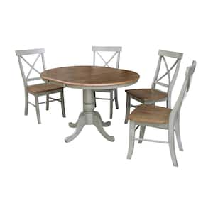 Laurel 5-Piece 36 in. Hickory/Stone Extendable Solid Wood Dining Set with Alexa Chairs