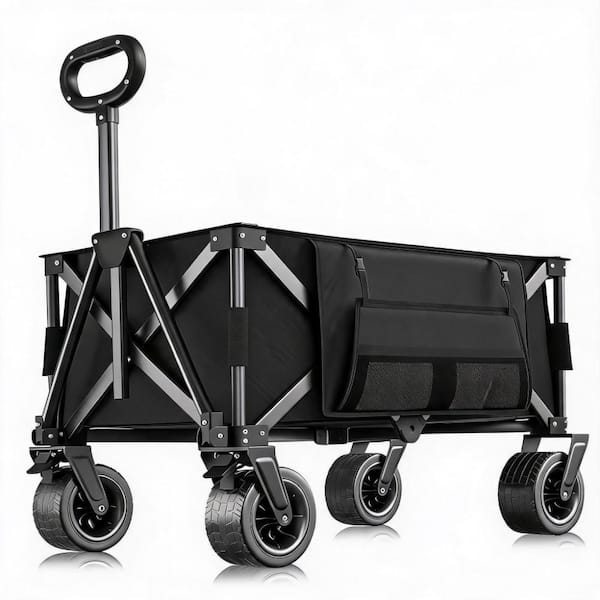 Black 280L Foldable Wagon with All-Terrain Wheels and Brakes Heavy Duty Utility Cart for Camping Beach