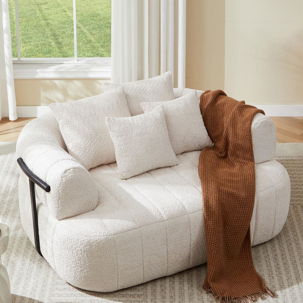 Beige 64 in. Oversized Boucle Chaise Lounge with Metal Support, Deep Seat Single Boneless Sofa Chair price history on PriceWatchPro