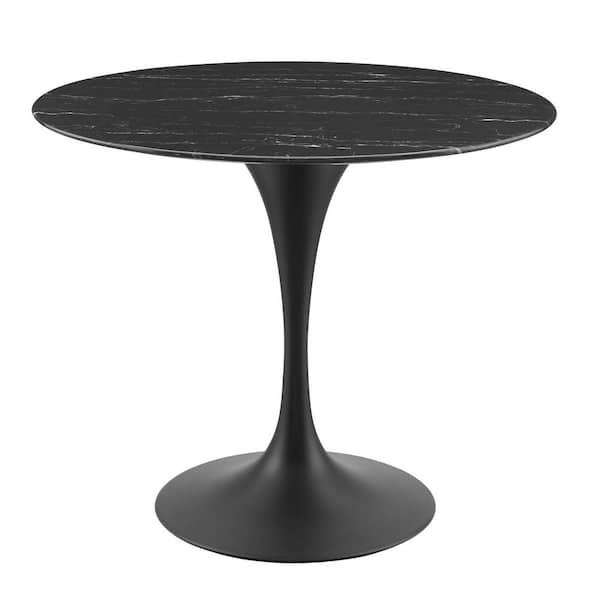 MODWAY Lippa 36 in. Black Round Artificial Marble Dining Table (Seats 2)