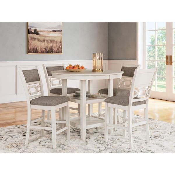 Erinberg 36 in. H Antique White Round Bar Table Set Seats 4 with Shelves
