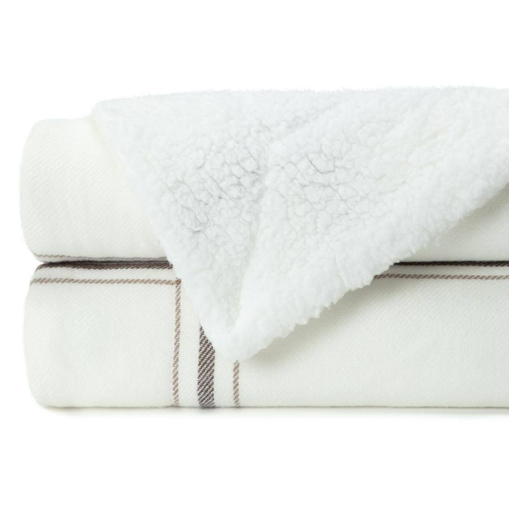 Cream and Beige Reversible Sherpa Fleece Throw Blanket