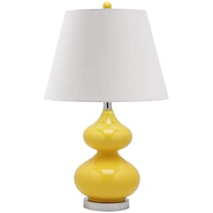 Eva 24 in. Yellow Double Gourd Glass Table Lamp with Off-White Shade