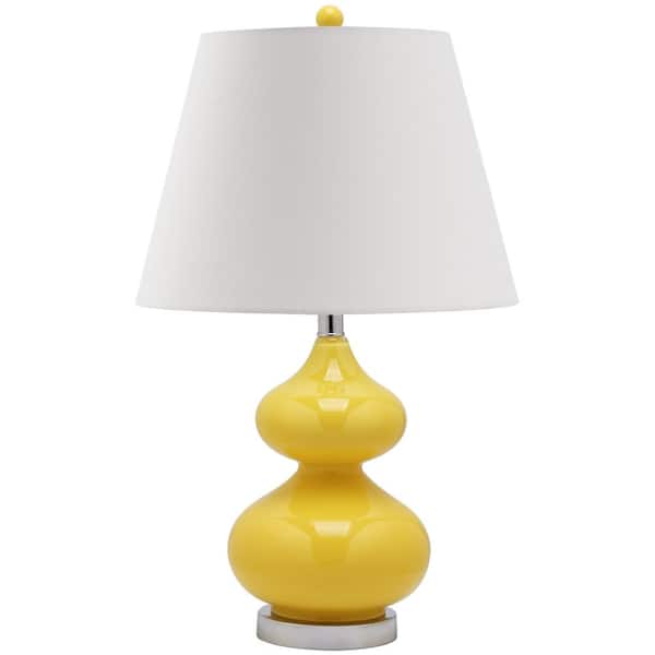 SAFAVIEH Eva 24 in. Yellow Double Gourd Glass Table Lamp with Off-White Shade