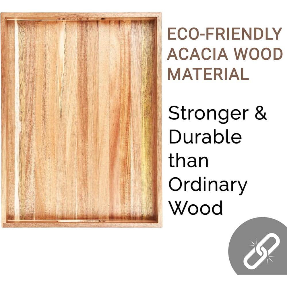 Acacia Wood Rectangular Serving Trays with Handles, Set of 2