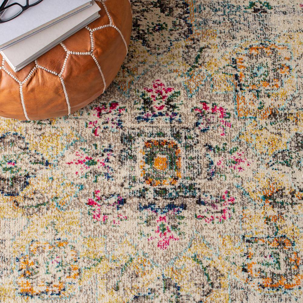 Elegant Grey and Gold Synthetic 26" Non-slip Runner Rug