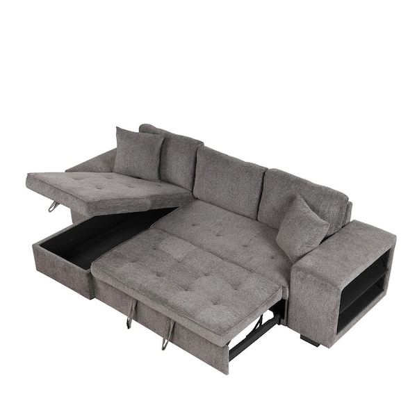 104.5 in. Modern 3 Seat Chenille L-Shape Sectional Sofa in Knox Charcoal with Storage Chaise and 2 Stools