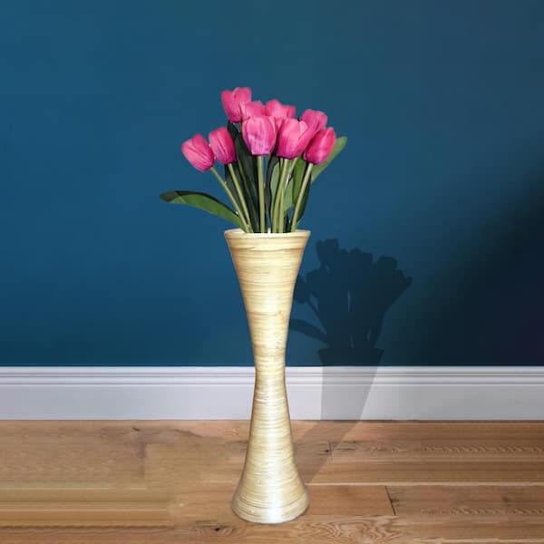 null 27 in. Natural Decorative Modern Bamboo Display Floor Vase Hourglass Shape