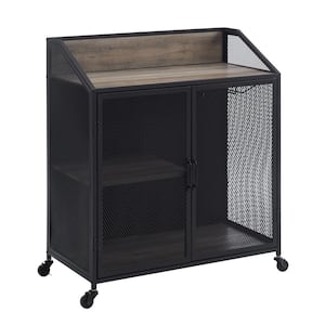 33 in. Grey Wash Industrial Bar Cabinet with Mesh