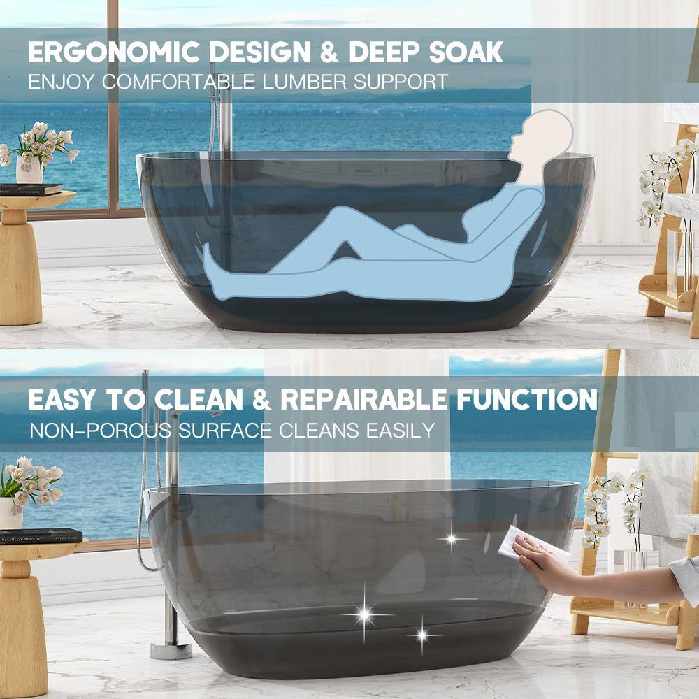 69'' Black Transparent Resin Freestanding Soaking Bathtub