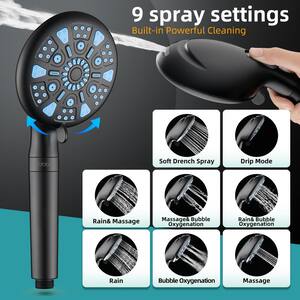 Rainfull 2-in-1 9-Spray Patterns Adjustable Fixed Dual Shower Head with Filter 1.8 GPM and Handheld Shower Head in Black
