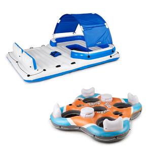 Blue/White CoolerZ Tropical Breeze 6-Person Floating Vinyl Island with 4-Person Island