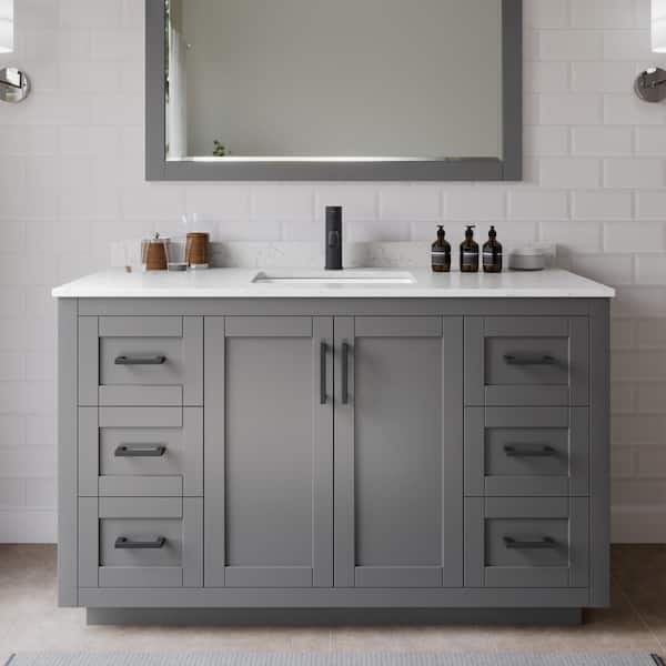 Wyndham Collection Miranda 54 in. W x 22 in. D x 33.75 in. H Single Bath Vanity in Dark Gray with Carrara Cultured Marble Top
