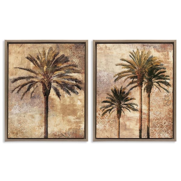 Stupell Industries Arching Palm Leaves by John Seba 2-Pieces Brown Floater Frame Nature Graphic Art Print 31 in. x 25 in.
