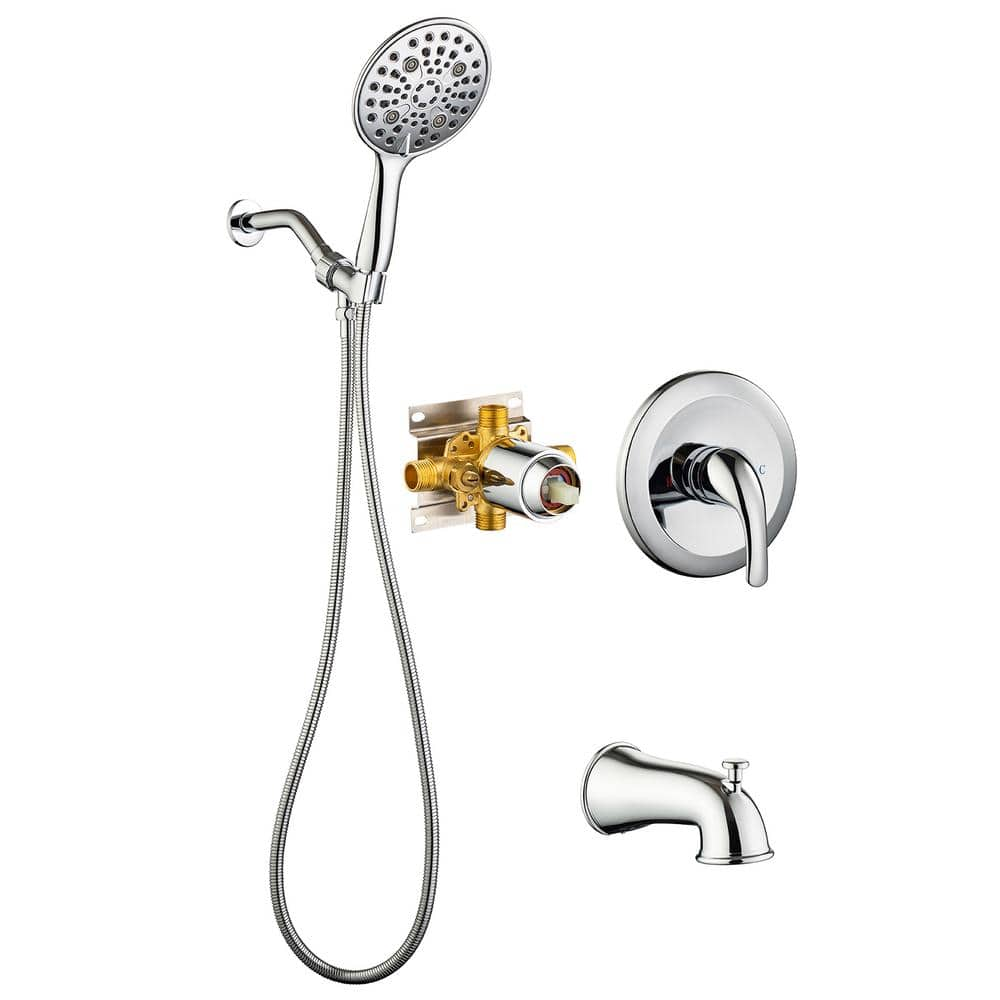 Single Handle 6-Spray Patterns 1 Showerhead Shower Faucet Set 1.8 GPM with High Pressure Hand Shower in Chrome