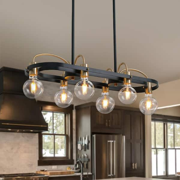 Pacific Core Industrial 6-Light Black Linear Glass Globe Chandelier ...