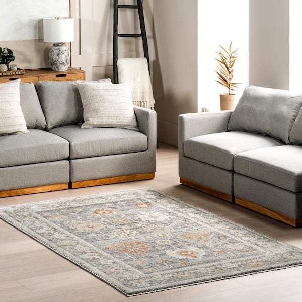 Bodhi Bordered Medallion Fringe Area Rug Gray 4 ft. x 6 ft. Area Rug