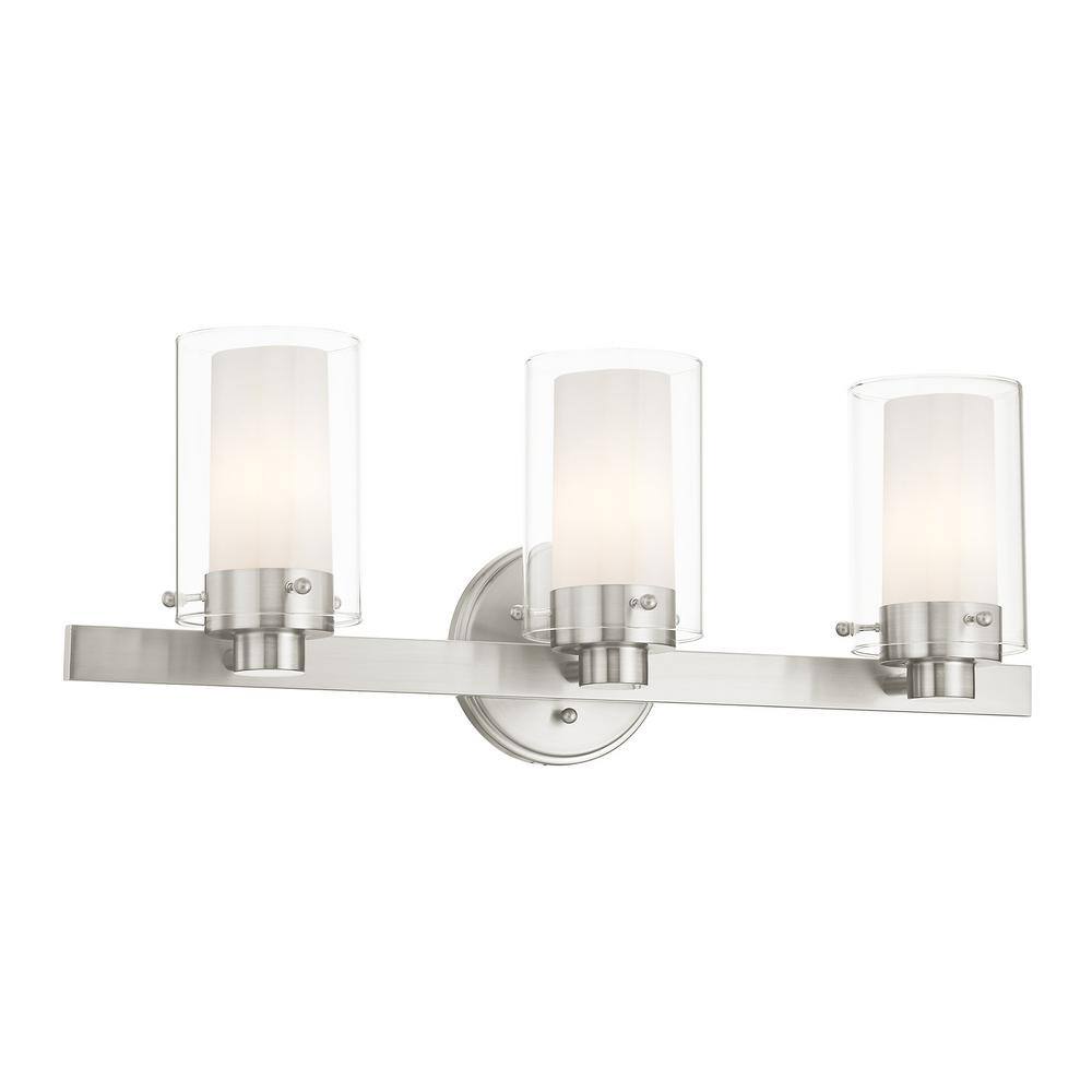 Manhattan 3-Light Brushed Nickel Vanity Fixture with Opal Glass